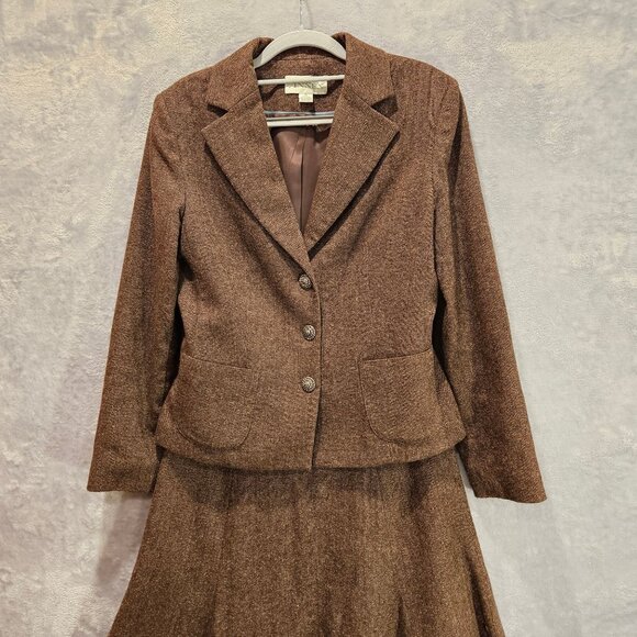 Casual Corner Tulip Skirt suit set Womens 10 Brown wool silk embroidered career - Picture 6 of 16